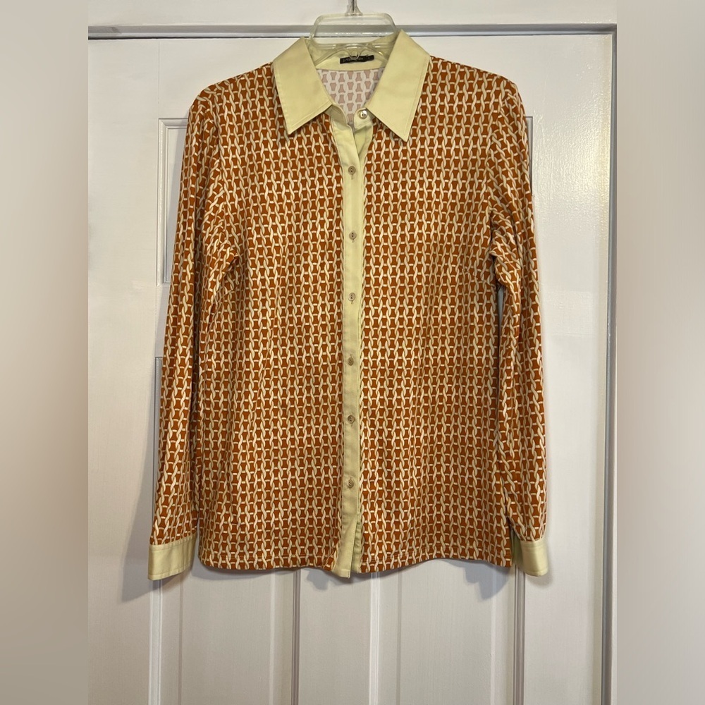 J. MCLAUGHLIN • ORANGE & CREAM CHAIN BLOUSE • EUC - Picture 3 of 7